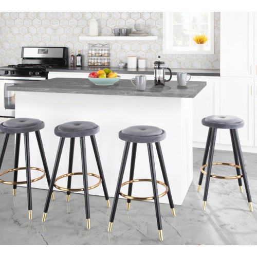 Set of 2 Modern Grey Velvet Counter stools Cavalier