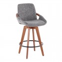 Mid-century Modern Counter Stool in Walnut and Grey Fabric Cosmo