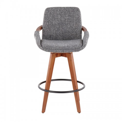 Mid-century Modern Counter Stool in Walnut and Grey Fabric Cosmo