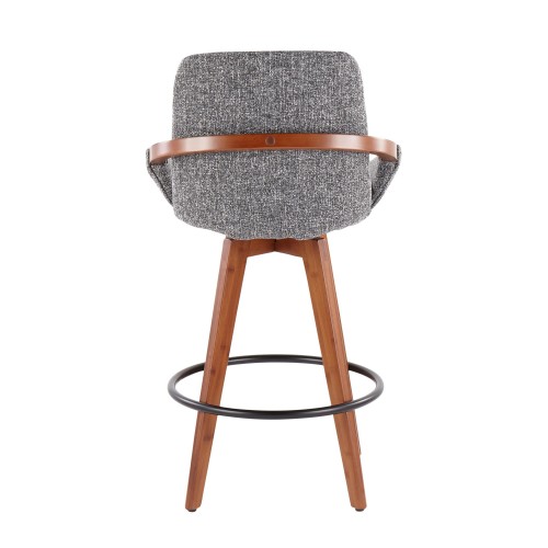 Mid-century Modern Counter Stool in Walnut and Grey Fabric Cosmo