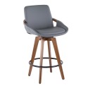 Mid-century Modern Counter Stool in Walnut and Grey PU Cosmo