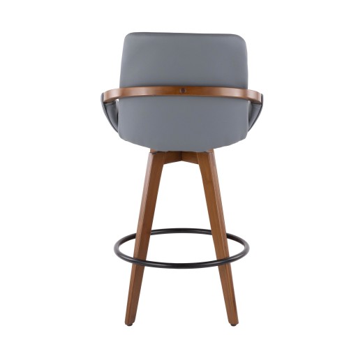 Mid-century Modern Counter Stool in Walnut and Grey PU Cosmo