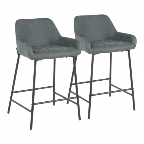 Set of 2 Industrial Counter Stools in Black Metal and Green PU Daniella