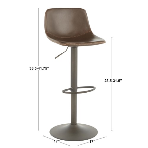 Set of 2 modern barstools in antique metal and brown PU Duke