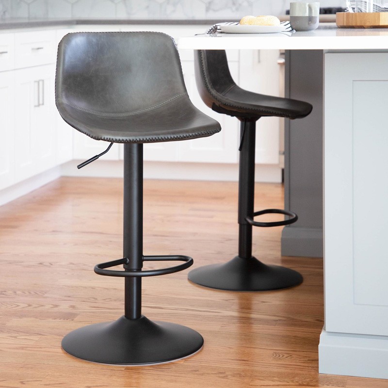 Buy Modern Bar Stools In Black Metal And Grey Pu Duke