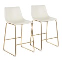 Set of 2 Modern Counter Stools in gold metal and white PU Duke