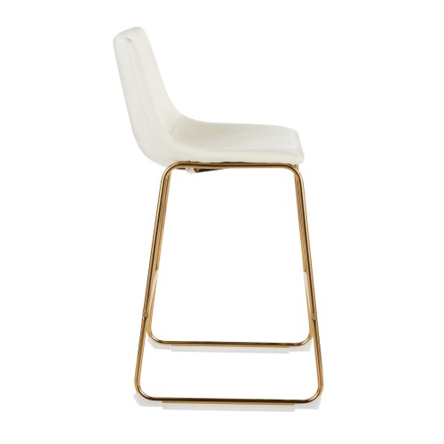 Set of 2 Modern Counter Stools in gold metal and white PU Duke