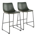 Set of 2 Industrial Counter Stools in Black Metal and Green PU Duke