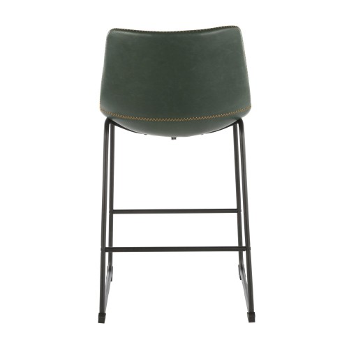 Set of 2 Industrial Counter Stools in Black Metal and Green PU Duke