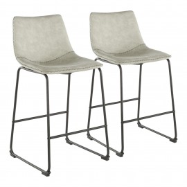 Set of 2 Industrial Counter Stools in Black Metal and Light Grey Fabric Duke