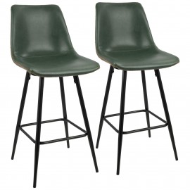 Set of 2 Industrial Counter Stools in Black Metal and Green PU Durango