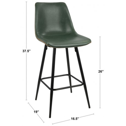 Set of 2 Industrial Counter Stools in Black Metal and Green PU Durango