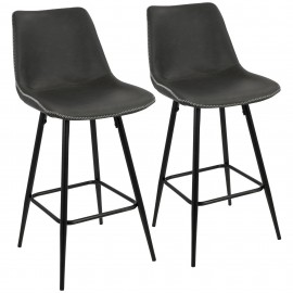 Set of 2 Industrial Counter Stools in Black Metal and Grey PU Durango