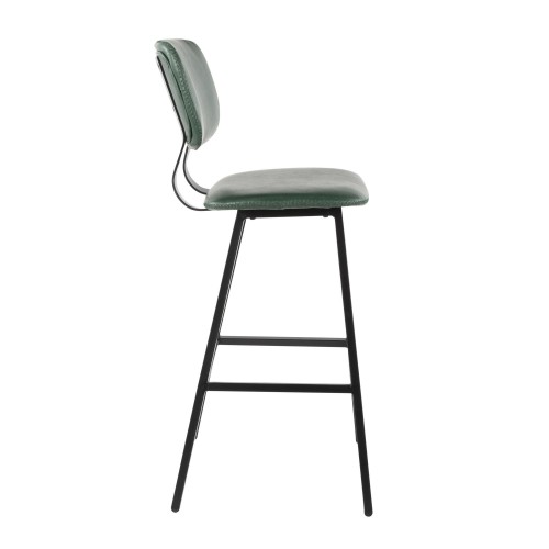 Set of 2 Industrial Bar Stools in Black Metal and Green PU Foundry