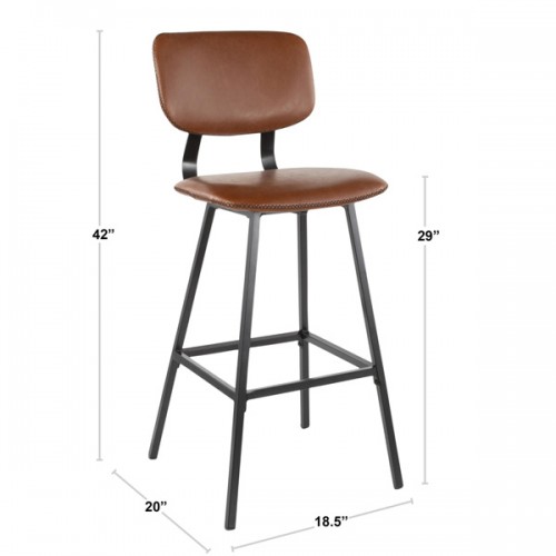 Set of 2 Industrial Bar Stools in Black Metal and Grey PU Foundry