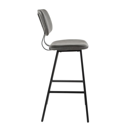 Set of 2 Industrial Bar Stools in Black Metal and Grey PU Foundry
