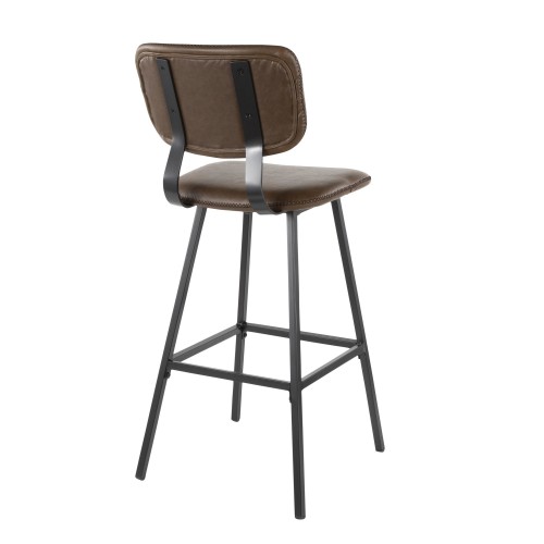 Set of 2 Industrial Bar Stools in Black Metal and Espresso PU Foundry