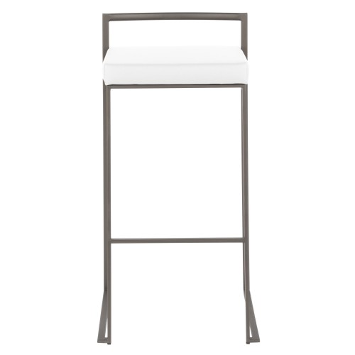 Set of 2 Stackable Contemporary Antique Metal and White Velvet Bar Stools Fuji