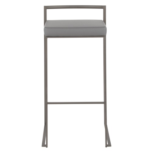 Set of 2 Stackable Contemporary Antique Metal and Grey PU Bar Stools Fuji