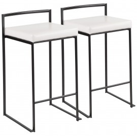 Set of 2 Contemporary Black Metal and White PU Counter Stools Fuji