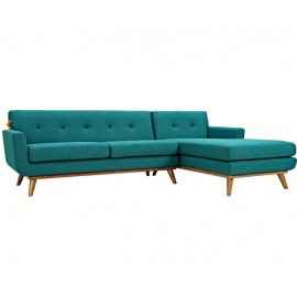 Mid-century Modern Fabric Right-Facing Sectional Sofa Calvin in Teal