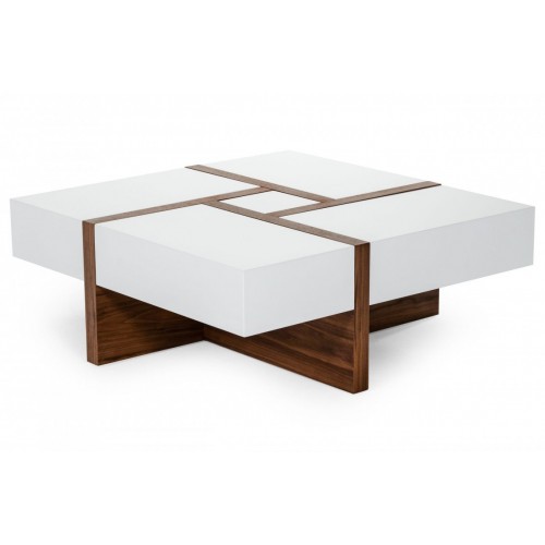 Modern whie and walnut coffee table with drawers Alezio