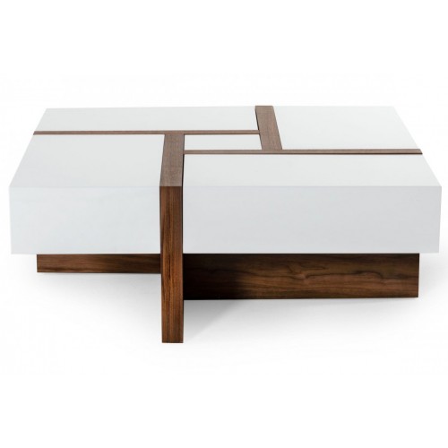 Modern whie and walnut coffee table with drawers Alezio