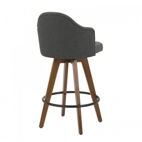 Mid-Century Counter Stool in Walnut and Grey Fabric Ahoy