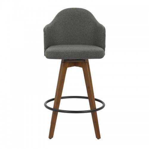 Mid-Century Counter Stool in Walnut and Grey Fabric Ahoy