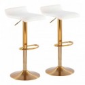 Set of 2 Contemporary Adjustable Bar stools in Gold Steel and Cream Velvet Ale