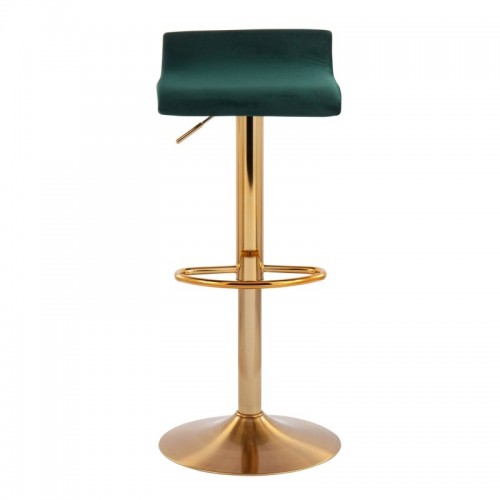 Set of 2 Contemporary Adjustable Bar stools in Gold Steel and Green Velvet Ale