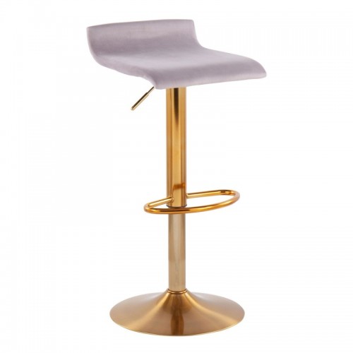 Set of 2 Contemporary Adjustable Bar stools in Gold Steel and Silver Velvet Ale