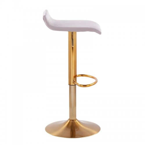 Set of 2 Contemporary Adjustable Bar stools in Gold Steel and Silver Velvet Ale