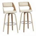 Set of 2 Mid-Century Modern Bar stools with Swivel in Zebra and Cream Faux Leather Cecina