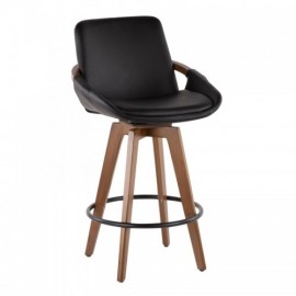 Mid-Century Counter Stool in Walnut and Black PU Cosmo