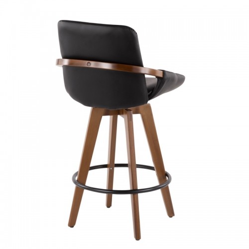 Mid-Century Counter Stool in Walnut and Black PU Cosmo