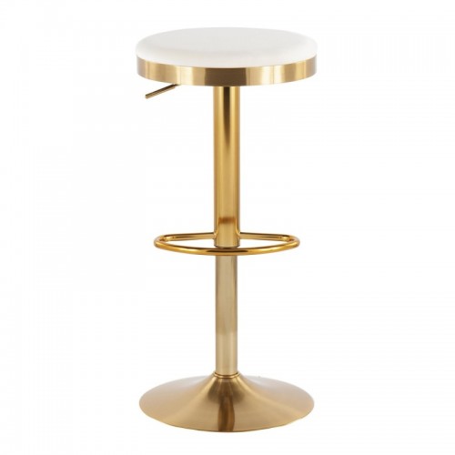 Set of 2 Contemporary Upholstered Adjustable Bar Stools in Gold Steel and Cream Velvet Dakota