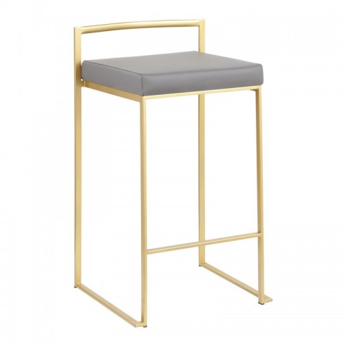 Set of 2 Contemporary Counter Stools in Gold with Grey Faux Leather Fuji