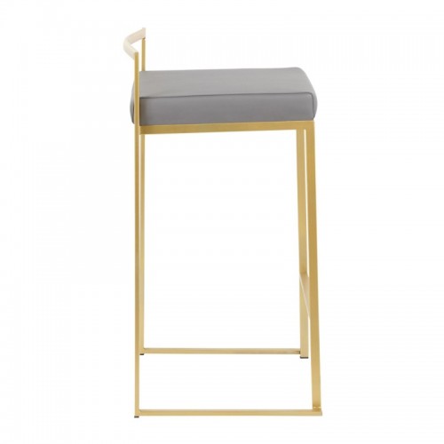 Set of 2 Contemporary Counter Stools in Gold with Grey Faux Leather Fuji