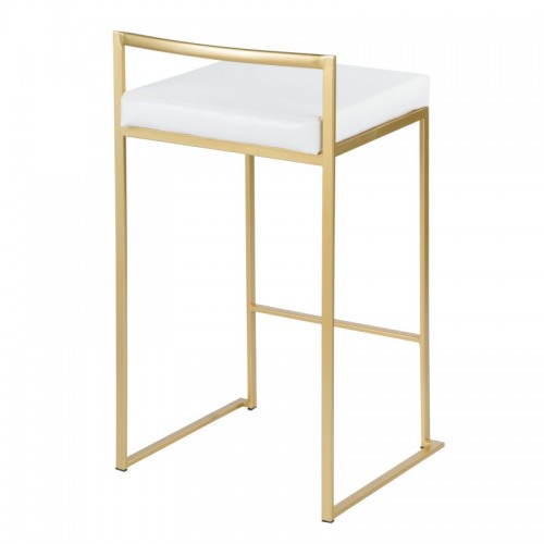 Set of 2 Contemporary-Glam Counter Stools in Gold with White Faux Leather Fuji