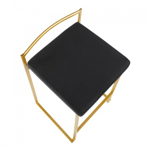 Set of 2 Contemporary Counter Stools in Gold with Black Velvet Cushion Fuji