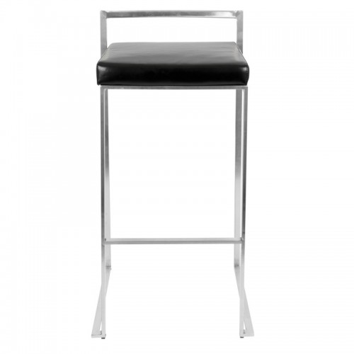 Set of 2 Contemporary Stackable Bar stools with Black Faux Leather Fuji