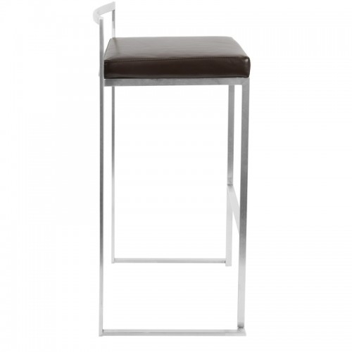 Set of 2 Contemporary Stackable Bar stools with Brown Faux Leather Fuji