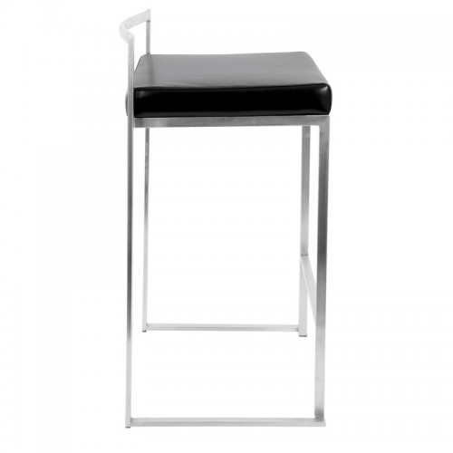 Set of 2 Contemporary Stackable Counter Stools in Black Faux Leather Fuji