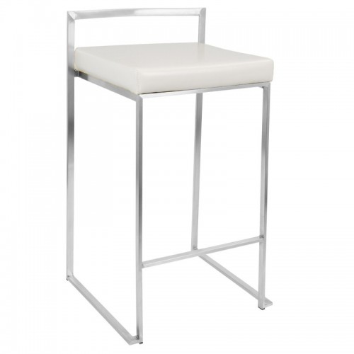 Set of 2 Contemporary Stackable Counter Stools in White Faux Leather Fuji