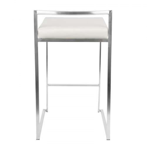 Set of 2 Contemporary Stackable Counter Stools in White Faux Leather Fuji