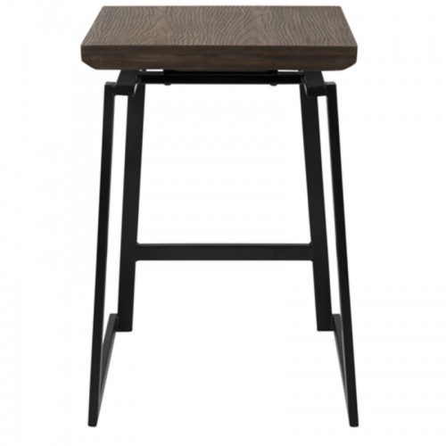 Set of 2 Industrial Counter Stools in Black with Brown Wood Seat Geo
