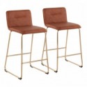 Set of 2 Contemporary Counter Stools in Gold Metal and Camel Faux Leather Casper