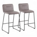 Set of 2 Contemporary Counter Stools in Black Metal and Grey Faux Leather Casper