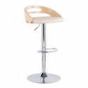 Mid-Century Modern Adjustable Bar stool with Swivel in Natural Wood and Cream Faux Leather Cassis